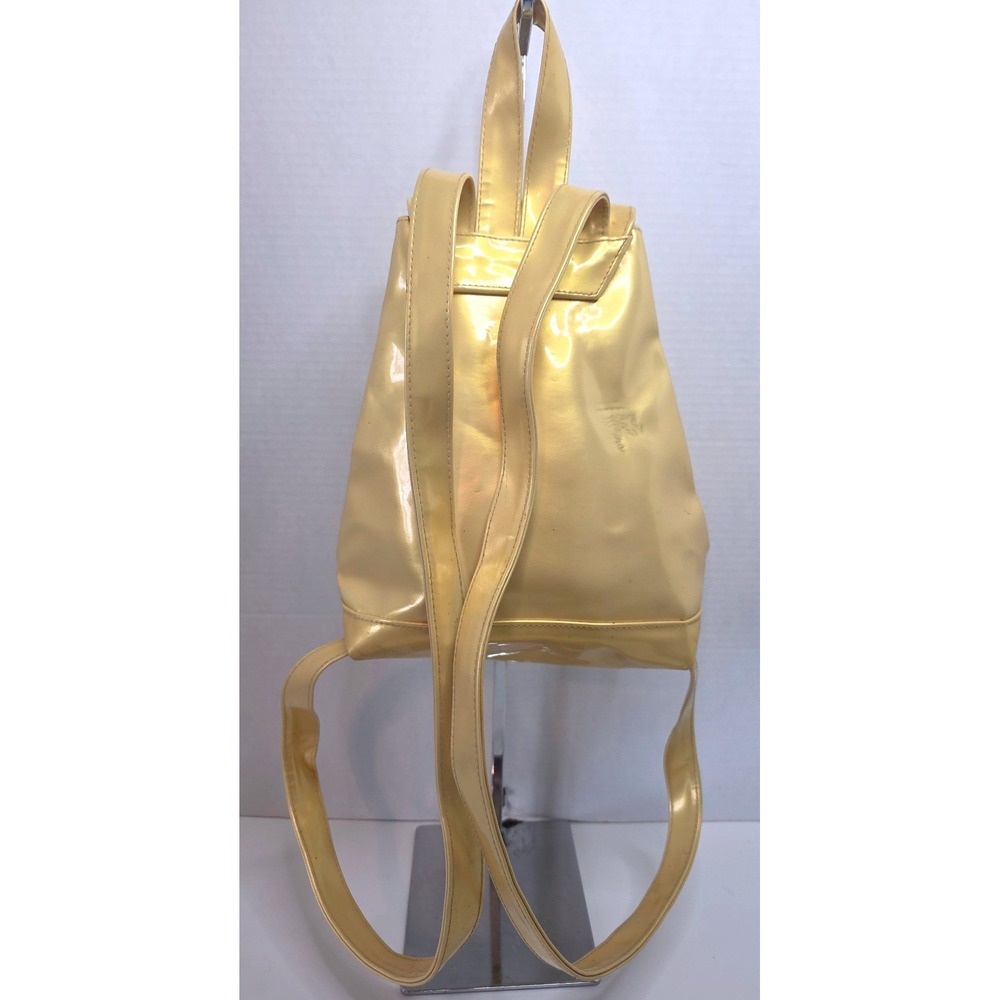 VTG Escada Acte 2 Yellow Gold Patent Leather Mini Backpack Gold EE Logo FLAWED - Picture 5 of 10